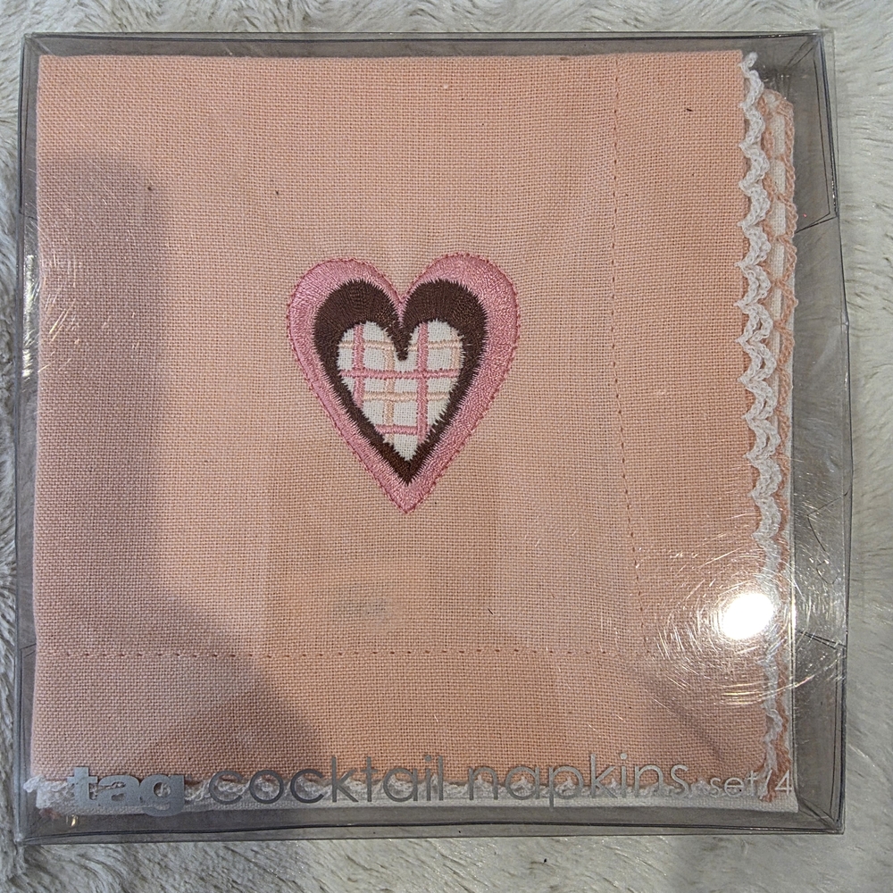 Tag Cocktail Napkins Pink Embroidered Set Of 4